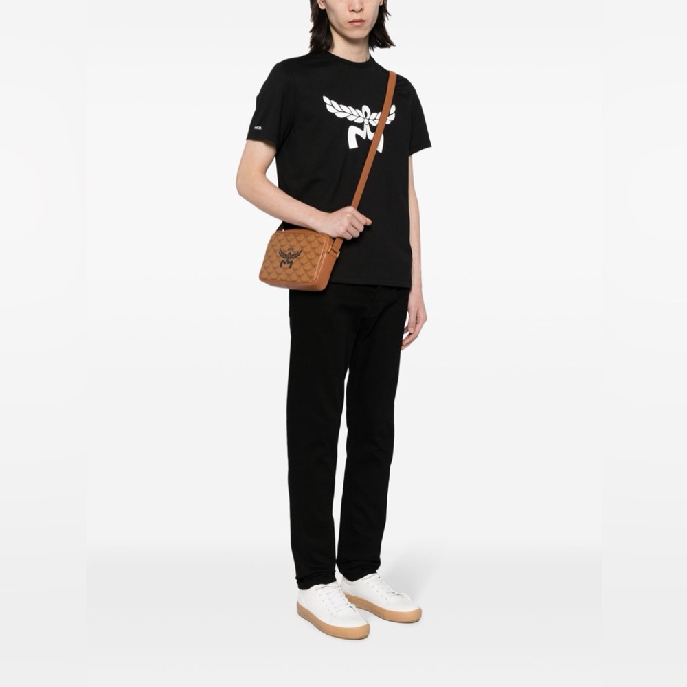 MCM Tan and Black Logo Shoulder Bag - Picture 4 of 5